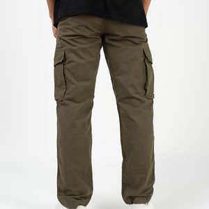 Men's Olive Green Canvas Cargo Pants Multiple Pockets Breathable Drawstring Closure Casual Elastic Waist Workwear Style - Product Image 4