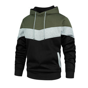 Sweat-shirt à capuche pour homme en molleton épais, style streetwear, coupe ample à épaules tombantes, patchwork colorblock kaki, noir et olive - Product Image 4