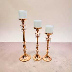 Metal Crystal <b>Candle</b> Stand Set – Rose Gold Pillar <b>Candle</b> Holders for Weddings - Product Image 5