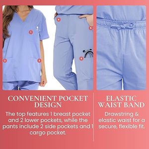 Ensemble d'uniformes médicaux pour femmes : Blouse de travail à col en V classique et pantalon de jogging style yoga - Product Image 4