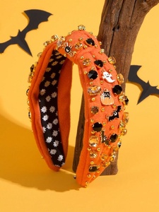 Export Quality Halloween <b>Beaded</b> <b>Headband</b> Comfortable Handmade Knotted Pumpkin Ghost Star Hair Accessories for Women & Girls 2026 - Product Image 3