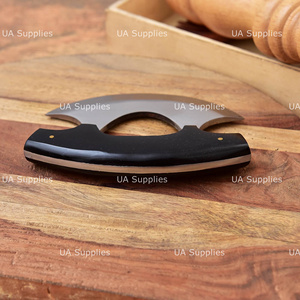 Stainless Steel Ulu Chef <b>Knife</b> Traditional Alaskan Chopping Cutting Black <b>Handle</b> Handmade Ambidextrous Leather Sheath OEM ODM - Product Image 3