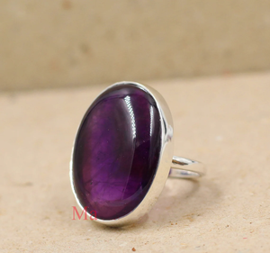 Large Oval Amethyst <b>Ring</b> Bold Purple Stone <b>Statement</b> <b>Ring</b> Handmade Gemstone Jewelry - Product Image 3