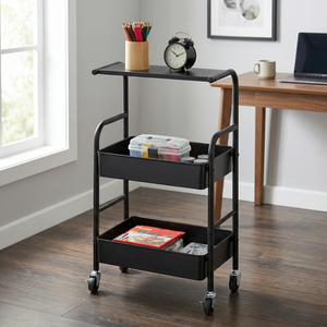 Carrito de Almacenamiento Rodante de Metal y Plástico de 2 Niveles al por Mayor, Plataforma de Cuatro Ruedas, Resistente, Personalizable, OEM, Muebles para el Hogar de Taiwán - Product Image 1