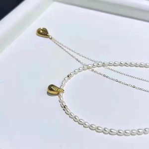 Collier pendentif de mode européenne à perles à double rangée, design goutte d'eau tridimensionnel, élégant collier de perles d'eau douce - Product Image 4