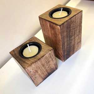 Hand Crafted Rustic Wood <b>Tea</b> <b>Light</b> Candle Holders : Handmade Mango Wood Candle Stands - Product Image 1