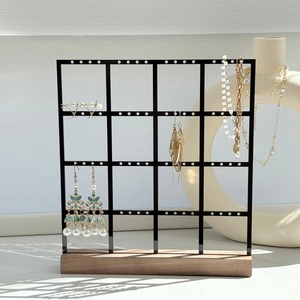 Metal Grid Earring Display Organizer With Wooden Base For Jewelry Showcase Dressing <b>Table</b> Decor And Shop Display From India - Product Image 5
