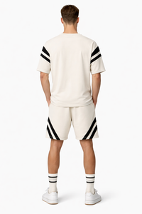 Ensemble short et t-shirt beige pour homme – T-shirt oversize en mélange de coton premium et short à cordon de serrage, coupe athlétique décontractée - Product Image 3