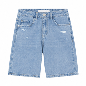 Nouveaux shorts en jean déchirés taille haute pour femmes et hommes, style streetwear, bleu clair, effet usé, vintage, Bermuda, personnalisables - Product Image 2