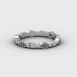 Anillo apilable de diseño moderno en plata de ley 925 chapado en oro de 18 quilates con patrón de pez y textura ondulada, joyería fina para mujer. - Product Image 3