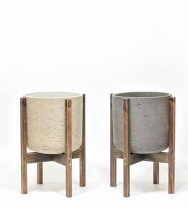 Modern Metal Flower <b>Pot</b> with White Circular Pattern on Wooden Stand for Indoor Use - Product Image 6