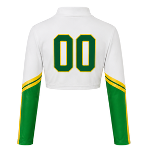 Maillot de sport à manches longues sublimé vert et jaune pour cheerleading – Haut de performance athlétique pour entraînement, compétition et match - Product Image 2