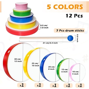 Colorful Wooden Oak <b>Drums</b> With Genuine Cowhide Skins & Wooden Mallets Set For Kids Music Play Wooden <b>Drums</b> for Marching Bands - Product Image 5