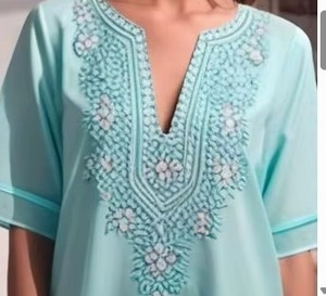 Robe de plage bohème chic pour l'été, respirante, col en V, coupe ample, pour les journées chaudes et les vacances, modèle Inde DR 1100 selon le client - Product Image 3