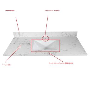 Top per mobile bagno in pietra rettangolare Montary 43x22 pollici con lavabo in ceramica sottopiano in pietra ingegnerizzata colore marmo bianco Carrara - Product Image 6