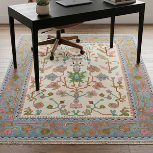 Premium Multicolor Hand Knotted Wool Classic Flat Pile Area Rug Traditional Floral Garden Pattern Carpet for Living Room <b>Bedroom</b> - Product Image 1