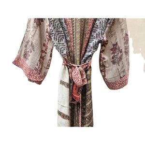 Kimono de seda satinada Vintage elegante para mujer, ropa de playa larga de verano con cierre de cordón, ropa de dormir de retazos hecha de seda - Product Image 5