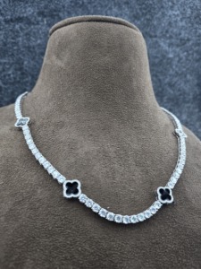 Women's 925 <b>Silver</b> Moissanite <b>Choker</b> Necklace Round Brilliant Cut Flower Design Rhodium Plated Classic Style Everyday Wear - Product Image 6