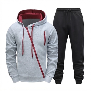 Setelan Training Pria Ukuran Besar Model Acid Wash Polos, Hoodie Resleting dan Celana <span class=keywords><strong>Jogger</strong></span> 2 Potong, Pakaian Olahraga Kasual Musim Semi - Product Image 1
