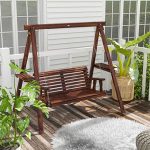 Dual Seater Garden <b>Swing</b> Chair with <b>Frame</b> and Auxiliary Tables Weathered Look for Outdoor Patios for Outdoor Areas - Product Image 2