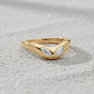 Stonewels Curved Dome <b>Two</b> <b>Stone</b> Rose Gold Plated <b>Ring</b> with 0.20 CTW Marquise Cut Lab-Grown Diamonds Bezel Setting for Certified - Product Image 3