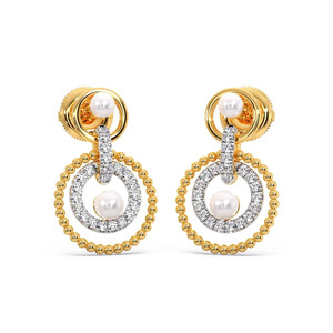 Boucles d'oreilles circulaires en pierre blanche dorée à effet perle et diamant - Product Image 1
