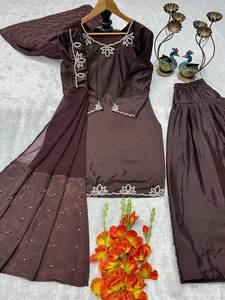 Conjunto de Kurta y Palazzo Bordado para Mujer con Dupatta, Ropa Étnica de Diseñador, Ropa de Fiesta, Traje Tradicional Indio Salwar para Damas - Product Image 5