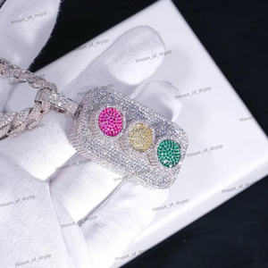 Collier pendentif feu de circulation avec diamant moissanite multicolore, argent 925, glacé, élégant, collier statement hip hop - Product Image 2