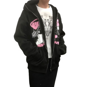 Custom Hoodie Manufacturer Y2k Streetwear Vintage Acid <b>Wash</b> Distressed Embroidery Patch Letter With Graphic Zip up Men's Hoodie - Product Image 3