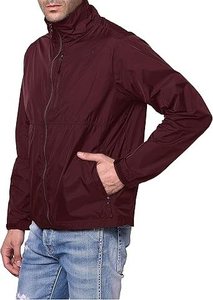 Wholesale Premium Men's Burgundy Windproof Zipper Jacket Casual Stand Collar Polyester Lightweight Autumn Outerwear - Product Image 4