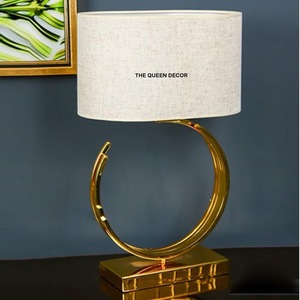 Hot Selling Aluminum Metal Unique Shape Gold Antique Finish With White Fabric Shade <b>Lighting</b> Decoration Table Lamp - Product Image 1