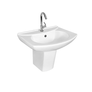 Lavabo de Baño Ovalado Semi-Pedestal KITE, Montaje en Pared, Estilo Contemporáneo, Acabado Cromado, Grifo de un Solo Orificio, Incluye Desagüe con Capacidad de 12L - Product Image 1