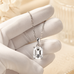 <b>Emerald</b> Cut Diamond Moissanite <b>Pendant</b> Necklace 925 Sterling Silver Claw Setting Trendy Women's Gift - Product Image 5