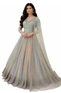 Lehenga Choli KV para Mujer, de Seda, Encaje, Satén y Pedrería, con Estampado Digital Otoñal, Semi-Cosido (Multicolor), Ideal para Fiestas, Suave al Tacto - Product Image 3