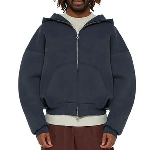 Custom <b>500</b> <b>Gsm</b> Oversized Boxy Double Zipper <b>Hoodies</b> 100% Cotton Heavyweight Fleece Cropped Men Full Zip up Hoodie - Product Image 3