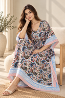 Robe longue bohème pour femme en coton tissé 100 %, imprimé floral, col en V, respirante, paréo de plage, coupe ample