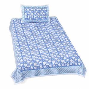 Heritage <b>Single</b> Cotton <b>Bedsheet</b> Blue Botanical Hand Block Print with Matching Pillow Cover for Home Hotel Bedding - Product Image 3