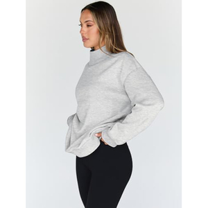 Women's Oversized Crew Neck Sweatshirt Solid Color <b>Drop</b> Shoulder Knitted Cotton Autumn Winter Wear Breathable Eco-Friendly - Product Image 5