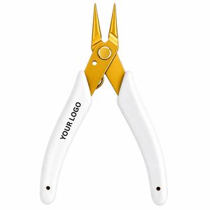 Pince à bec plat en acier inoxydable, pointe dorée, manche blanc, outil de bijouterie, outil de précision à mâchoires lisses, outil professionnel pour plier les fils, outil artisanal - Product Image 1