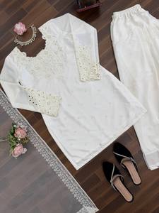 TENNECY Ensemble Salwar Farshi pour femme, tenue de soirée, avec Duppata fantaisie, broderie riche, travail réversible, infroissable, extensible, séchage rapide - Product Image 6