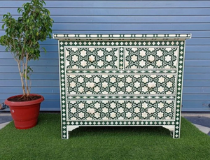 Bone Inlay Bedside Table Chest Drawer Floral Modern Eco-Friendly Handmade Customized Antique Furniture Apartment Living Room - Product Image 5