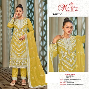 Diseñador Khalti Work bordado Organza Shalwar Kameez con fondo de seda Juego de 4 piezas para adultos en tallas XL y XXL - Product Image 5