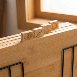 Bamboo Wooden Index Cutting Board Set of 4 Chopping Block with Groove Metal <b>Stand</b> Holder for Kitchen Bread Meat <b>Vegetables</b> Fish - Product Image 3