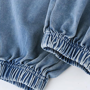 ZRROPS INDUSTRY <b>Women's</b> Acid Wash Denim <b>Jogger</b> Pants Blue Loose Fit Elastic Waist Drawstring Cuffed <b>Jeans</b> 220g All Seasons - Product Image 5