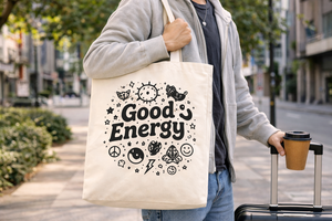 กระเป๋าผ้าแคนวาสพรีเมียม 300GSM แบบเปิด  รักษ์โลก ใช้ซ้ำได้  ลายพิมพ์ Good Energy  รับสกรีนโลโก้ - Product Image 3