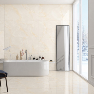 Azulejos de Porcelana Elduna Crema 600x1200mm, Acabado Pulido, Efecto Mármol, Antideslizantes, Modernos, 8mm de Grosor, para Piso y Pared, Baño y Sala - Product Image 1