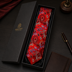 Corbata de Seda 100% con Diseño Paisley Rojo para Hombre |   Corbata Floral Ecológica de Lujo |   Accesorio de Moda Elegante y Formal para Fiestas y Negocios - Product Image 4