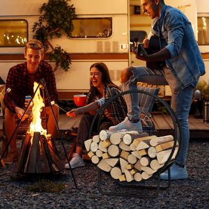 Heavy-Duty 20-Inch Round Metal Curved Firewood <b>Log</b> Hoop with <b>Stand</b> Fireplace Sets & Accessories - Product Image 6