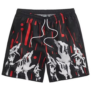 Men's Black Red Dripping Print Board Shorts With <b>White</b> Hands Pattern Quick Dry Drawstring Casual Swim <b>Trunks</b> - Product Image 6