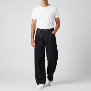 Jeans en denim vintage style américain pour hommes et femmes, coupe droite ample taille mi-haute, tricoté, poids moyen, lavable, collection automne - Product Image 6